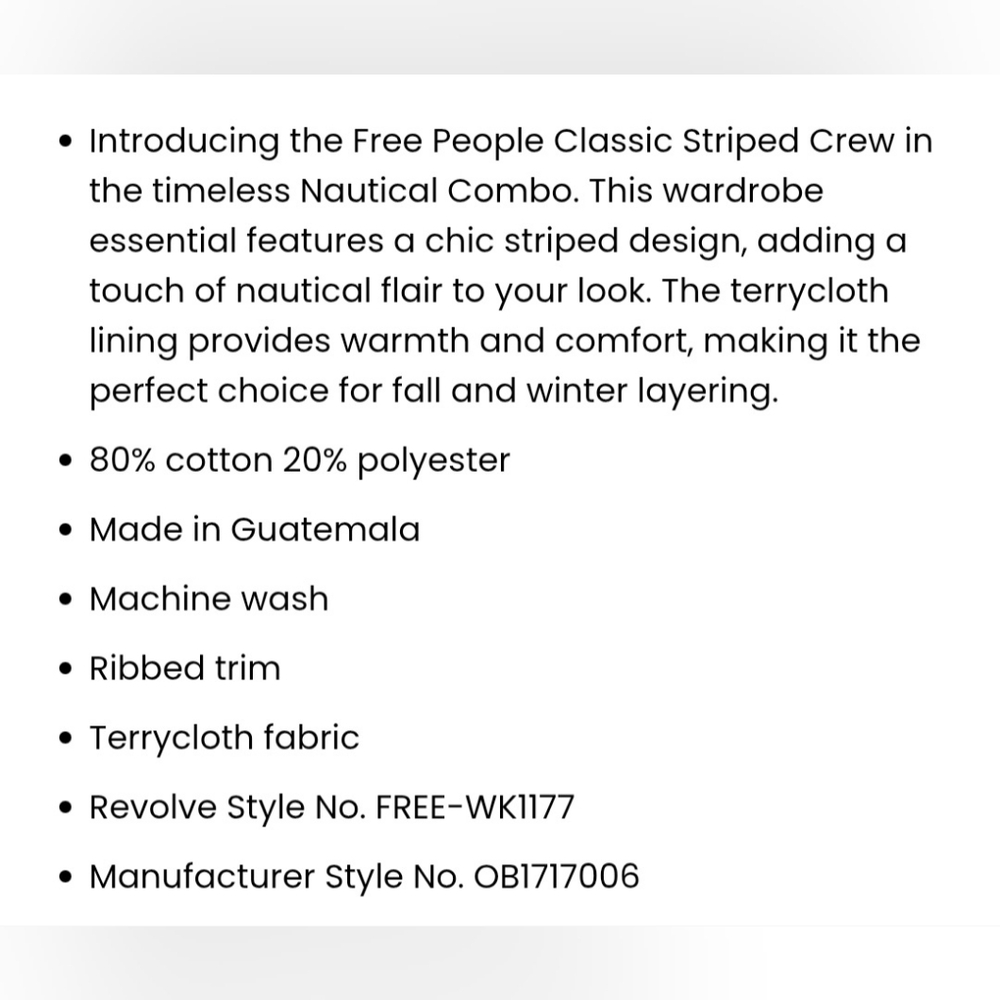 FREE PEOPLE $98 x We The Free Classic Striped Crew in Nautical Combo Sz LG NEW! - Picture 6 of 7
